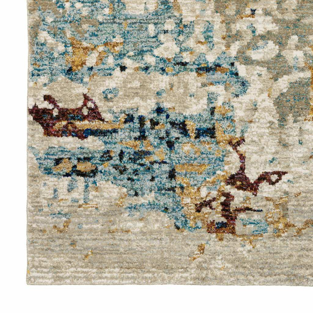 12' Runner Beige and Blue Abstract Power Loom Runner Rug - Homeroots - Flyclothing LLC