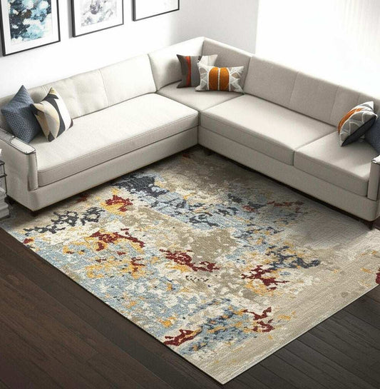 8' X 11' Blue and Beige Abstract Power Loom Area Rug - Homeroots - Flyclothing LLC