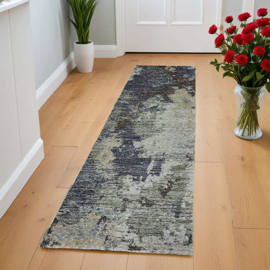8' Runner Navy Blue Abstract Power Loom Runner Rug - Homeroots - Flyclothing LLC