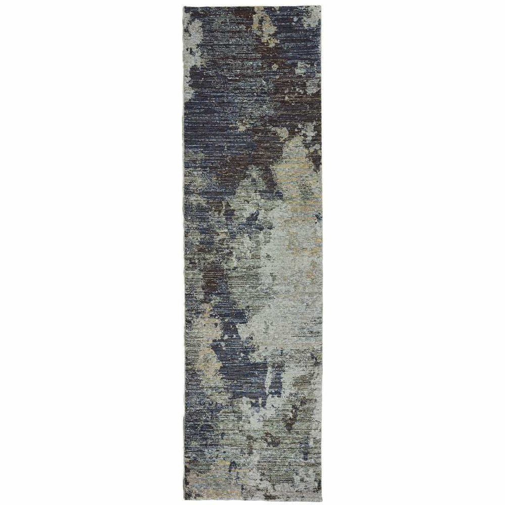12' Runner Navy and Blue Abstract Power Loom Runner Rug