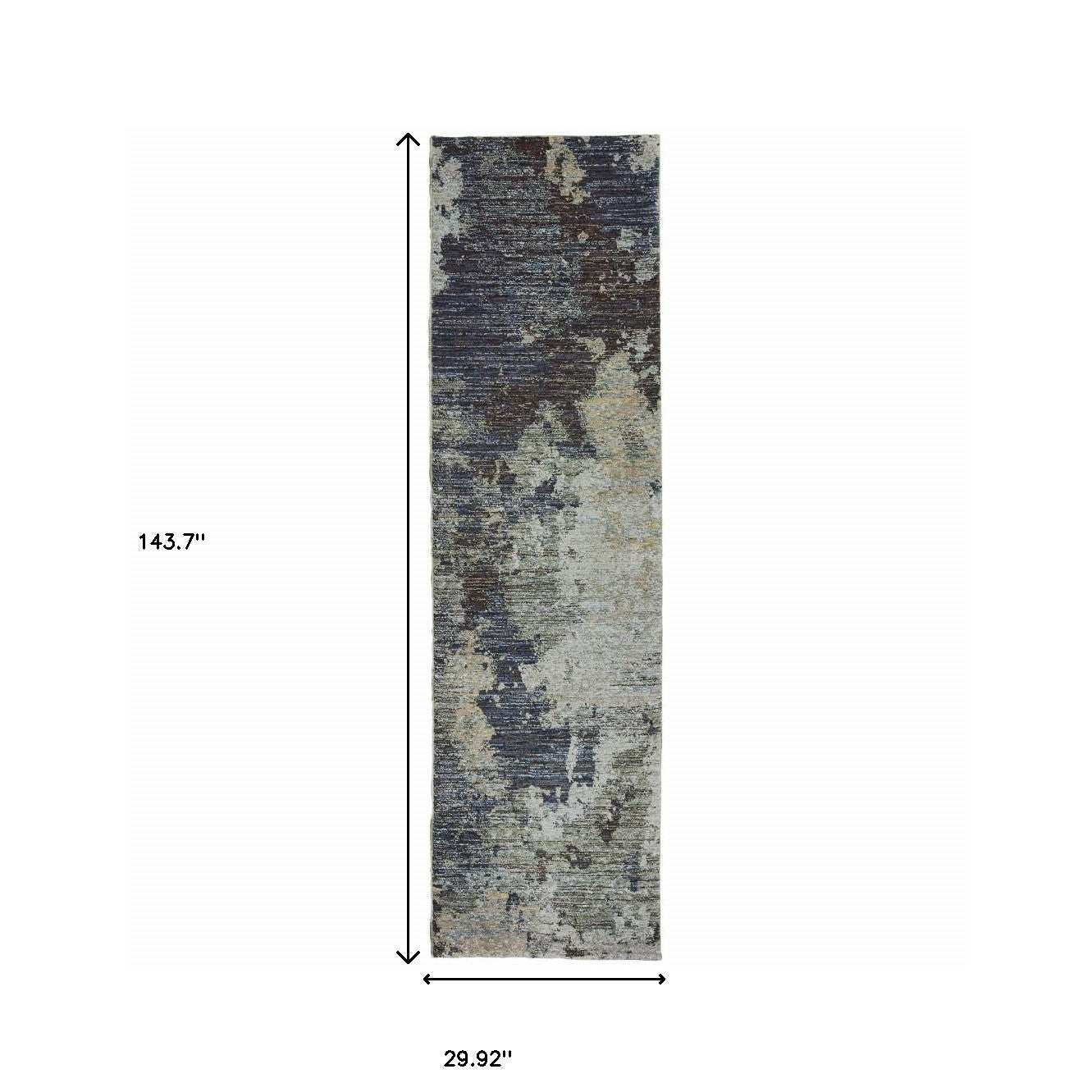 12' Runner Navy and Blue Abstract Power Loom Runner Rug - Homeroots - Flyclothing LLC
