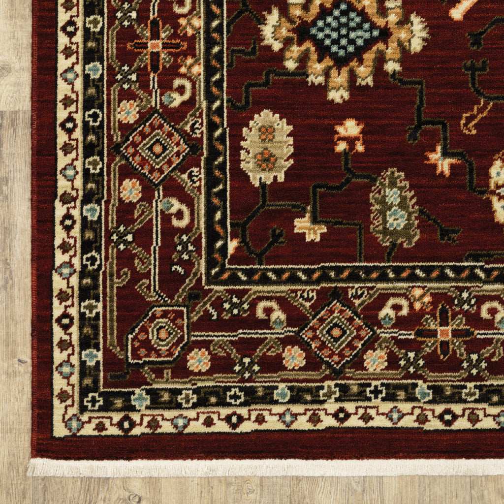 2' X 10' Red And Ivory Oriental Power Loom Runner Rug With Fringe - Homeroots - Flyclothing LLC