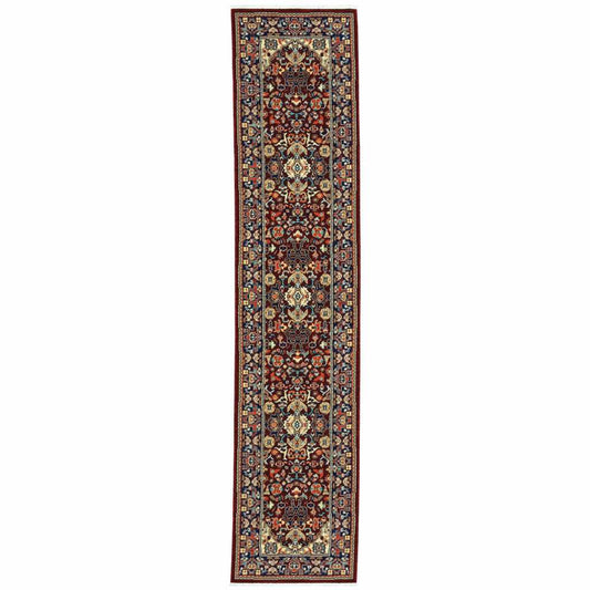 2' X 10' Blue And Red Oriental Power Loom Runner Rug With Fringe - Homeroots - Flyclothing LLC