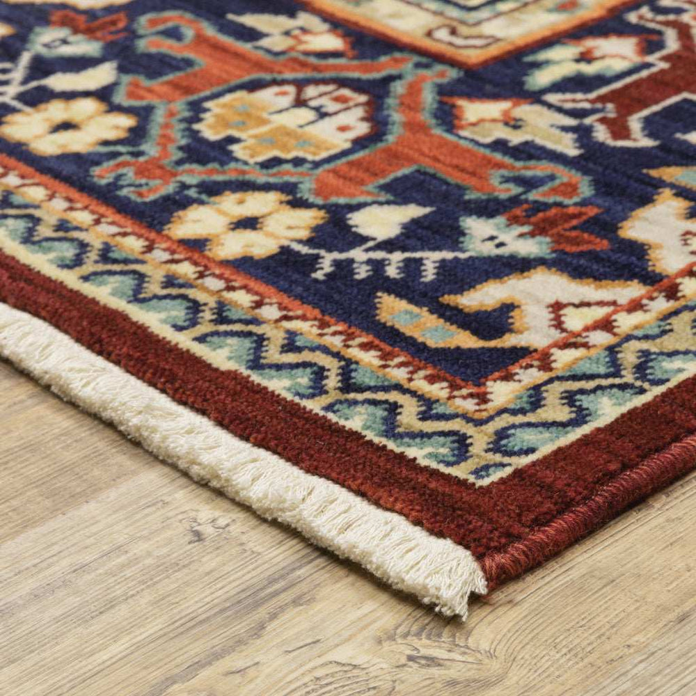 2' X 10' Blue And Red Oriental Power Loom Runner Rug With Fringe - Homeroots - Flyclothing LLC