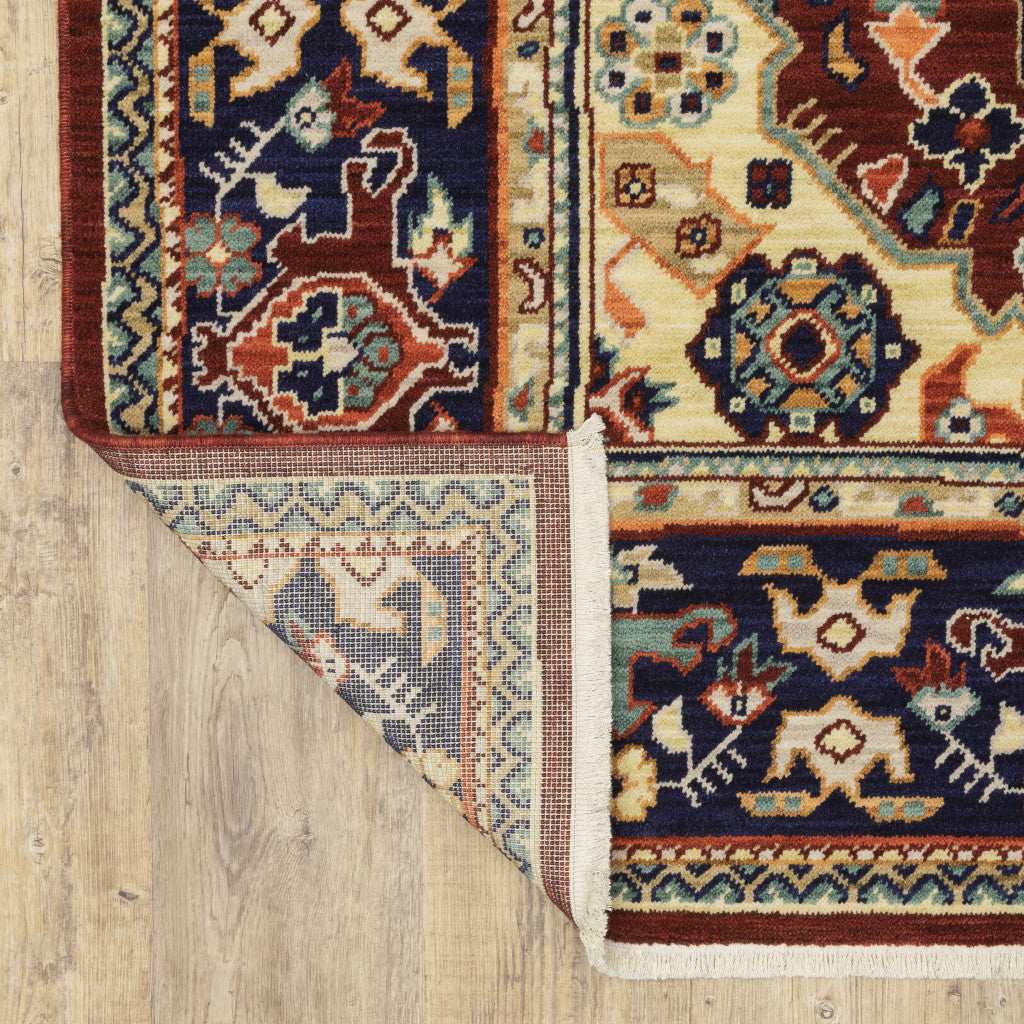 2' X 10' Blue And Red Oriental Power Loom Runner Rug With Fringe - Homeroots - Flyclothing LLC