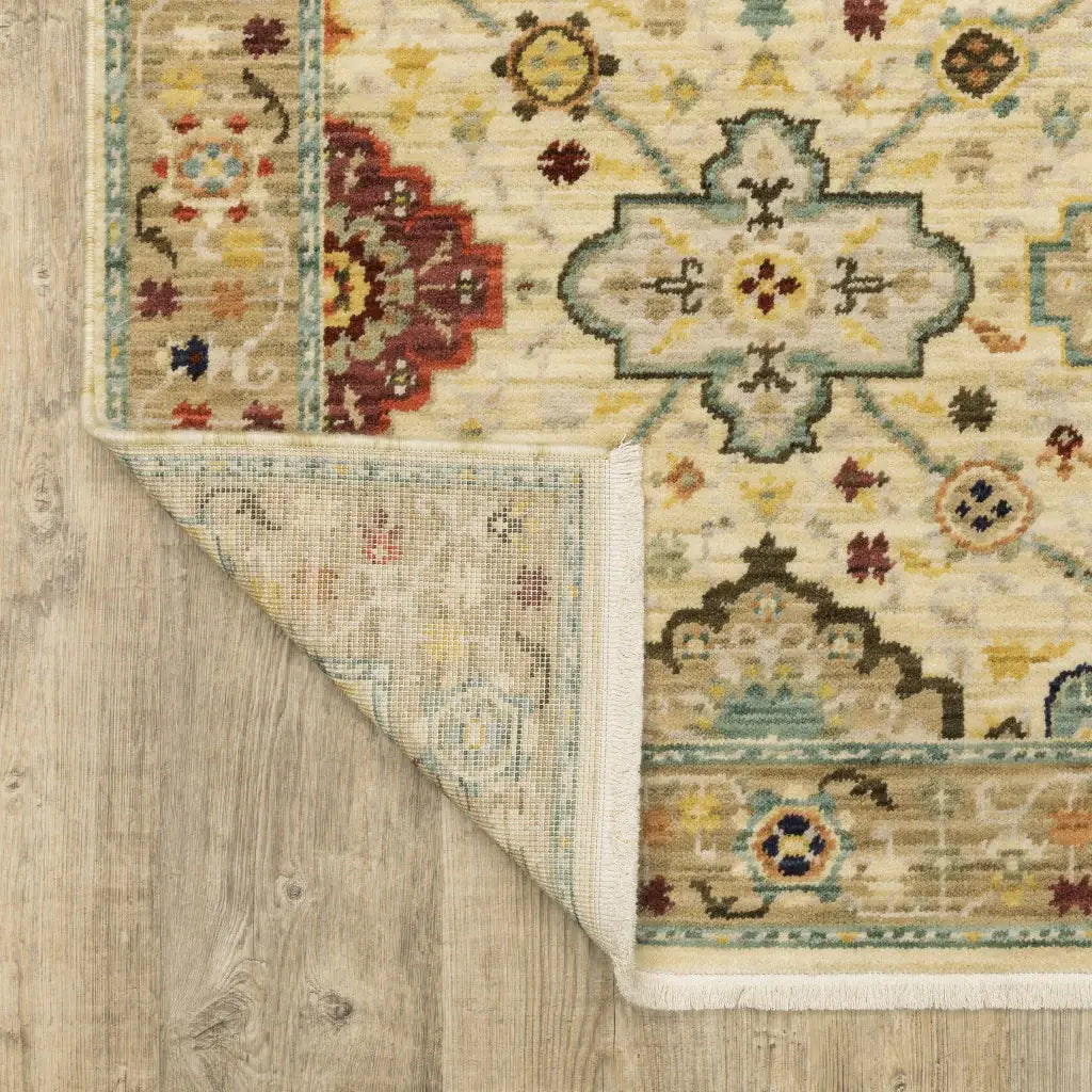 2' X 10' Beige And Ivory Oriental Power Loom Runner Rug With Fringe - Homeroots - Flyclothing LLC