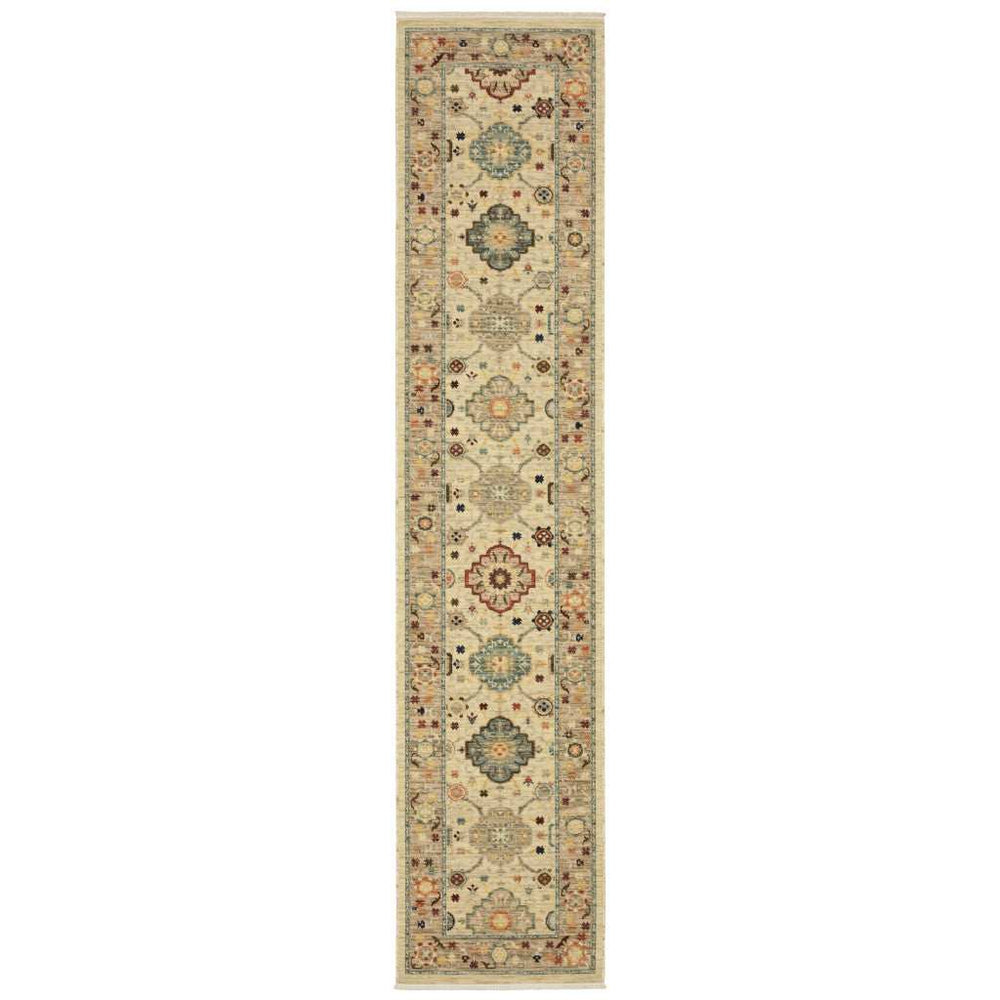 2' X 10' Beige And Ivory Oriental Power Loom Runner Rug With Fringe - Homeroots - Flyclothing LLC