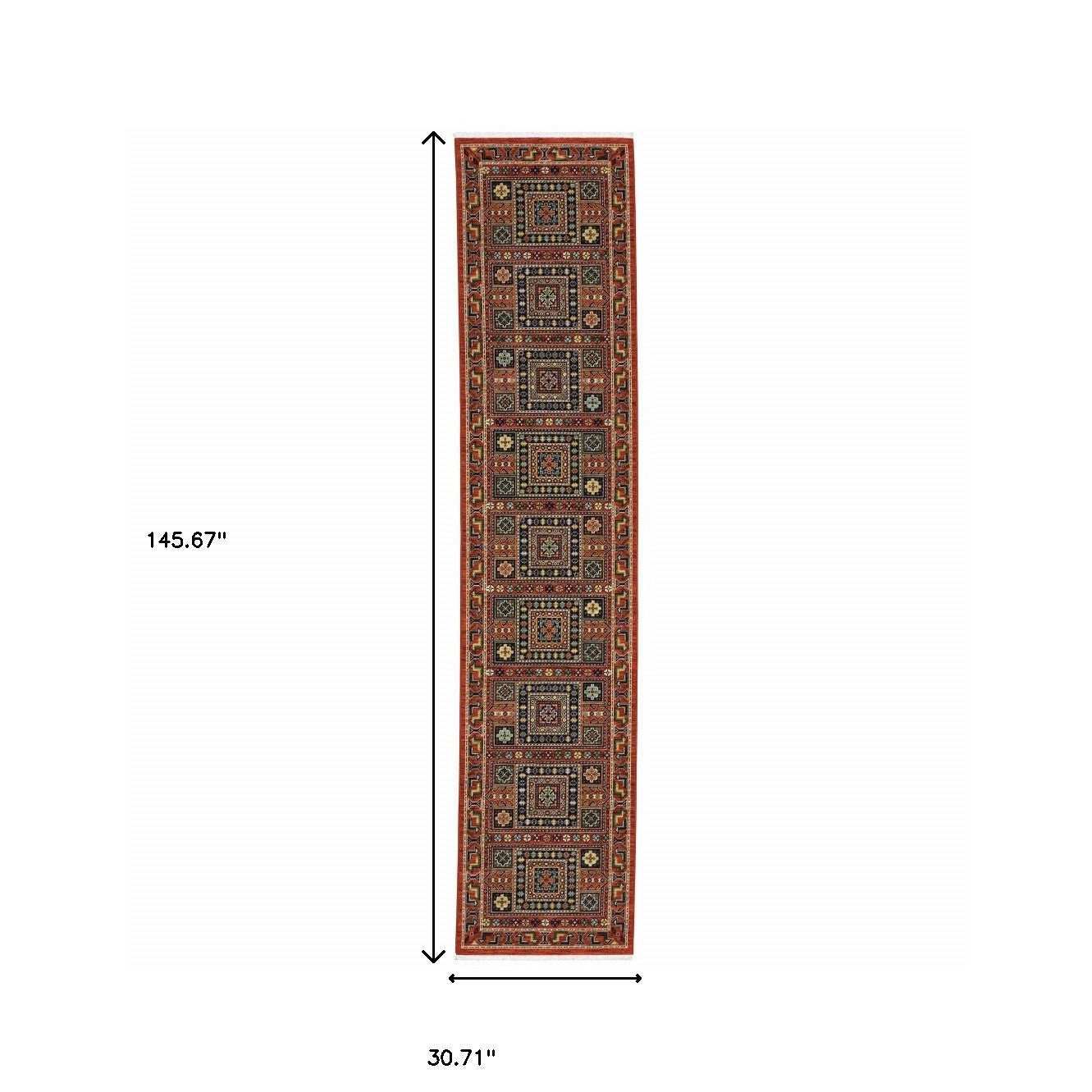 2' X 10' Blue And Red Oriental Power Loom Runner Rug With Fringe - Homeroots - Flyclothing LLC