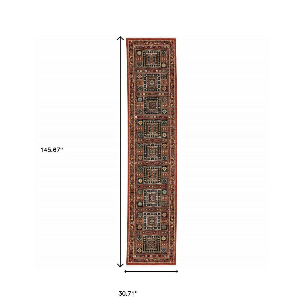 2' X 10' Blue And Red Oriental Power Loom Runner Rug With Fringe - Homeroots - Flyclothing LLC
