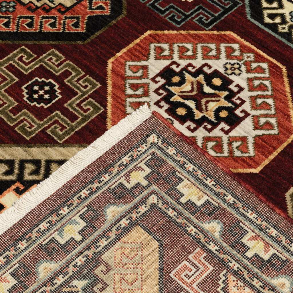 2' X 10' Red And Ivory Oriental Power Loom Runner Rug With Fringe - Homeroots - Flyclothing LLC