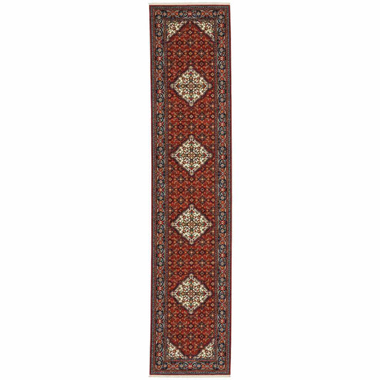 2' X 10' Blue And Red Oriental Power Loom Runner Rug With Fringe - Homeroots - Flyclothing LLC