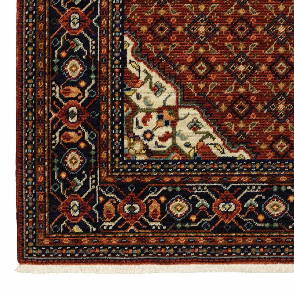 2' X 10' Blue And Red Oriental Power Loom Runner Rug With Fringe - Homeroots - Flyclothing LLC