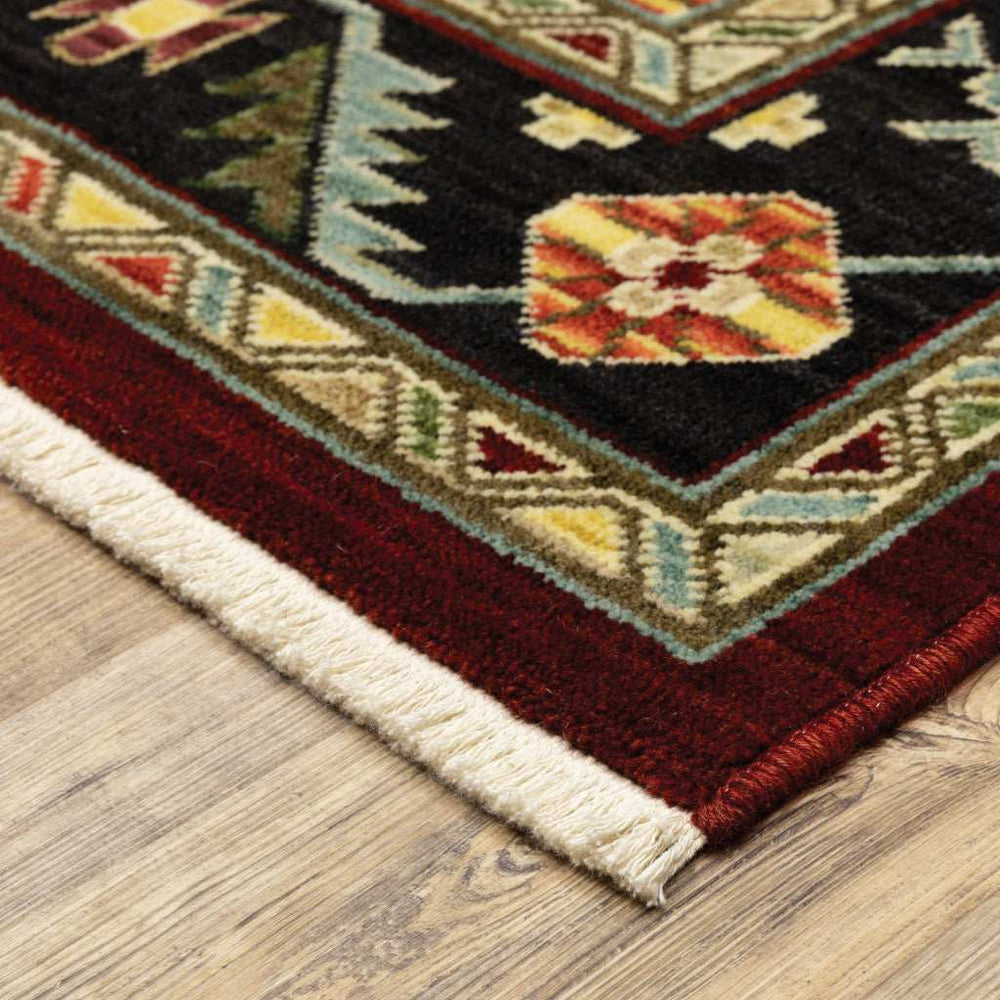 12' Red And Black Oriental Power Loom Runner Rug With Fringe - Homeroots - Flyclothing LLC