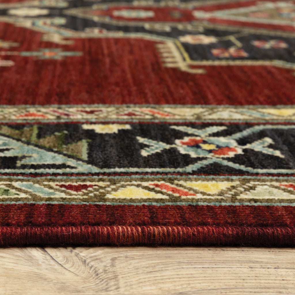 12' Red And Black Oriental Power Loom Runner Rug With Fringe - Homeroots - Flyclothing LLC