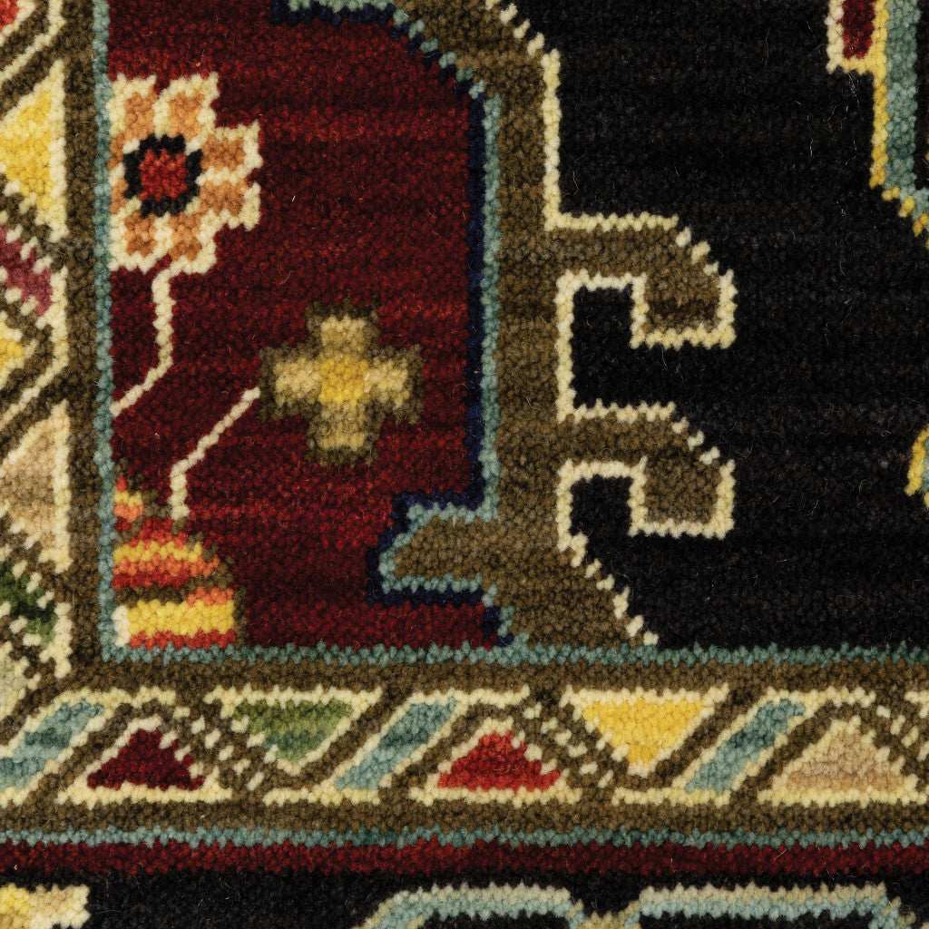 12' Red And Black Oriental Power Loom Runner Rug With Fringe - Homeroots - Flyclothing LLC