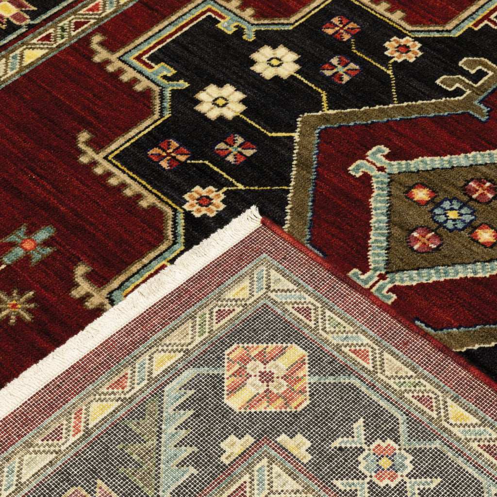 12' Red And Black Oriental Power Loom Runner Rug With Fringe - Homeroots - Flyclothing LLC