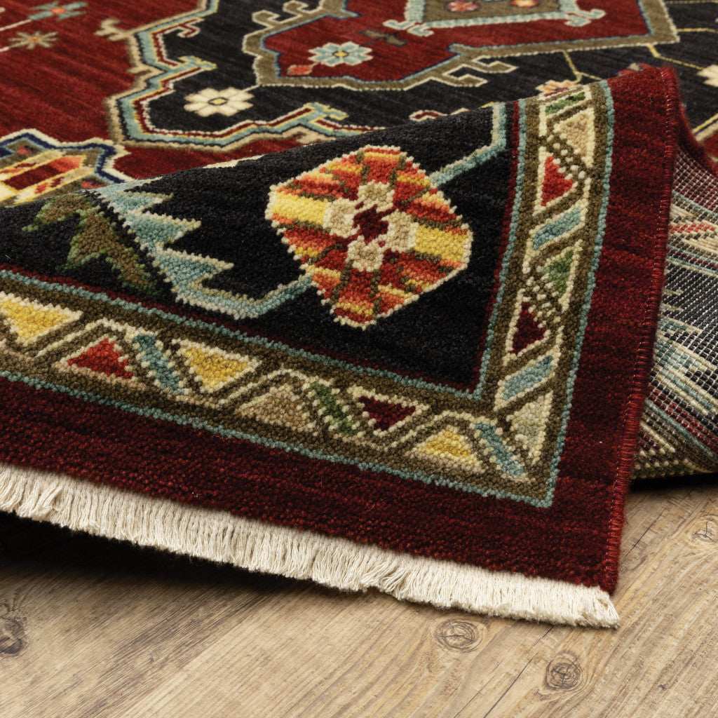 12' Red And Black Oriental Power Loom Runner Rug With Fringe - Homeroots - Flyclothing LLC