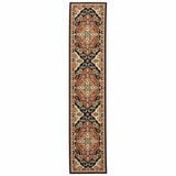 12' Red And Black Oriental Power Loom Runner Rug With Fringe