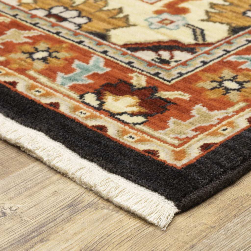 12' Red And Black Oriental Power Loom Runner Rug With Fringe - Homeroots - Flyclothing LLC
