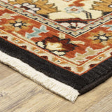12' Red And Black Oriental Power Loom Runner Rug With Fringe - Homeroots