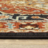 12' Red And Black Oriental Power Loom Runner Rug With Fringe - Homeroots