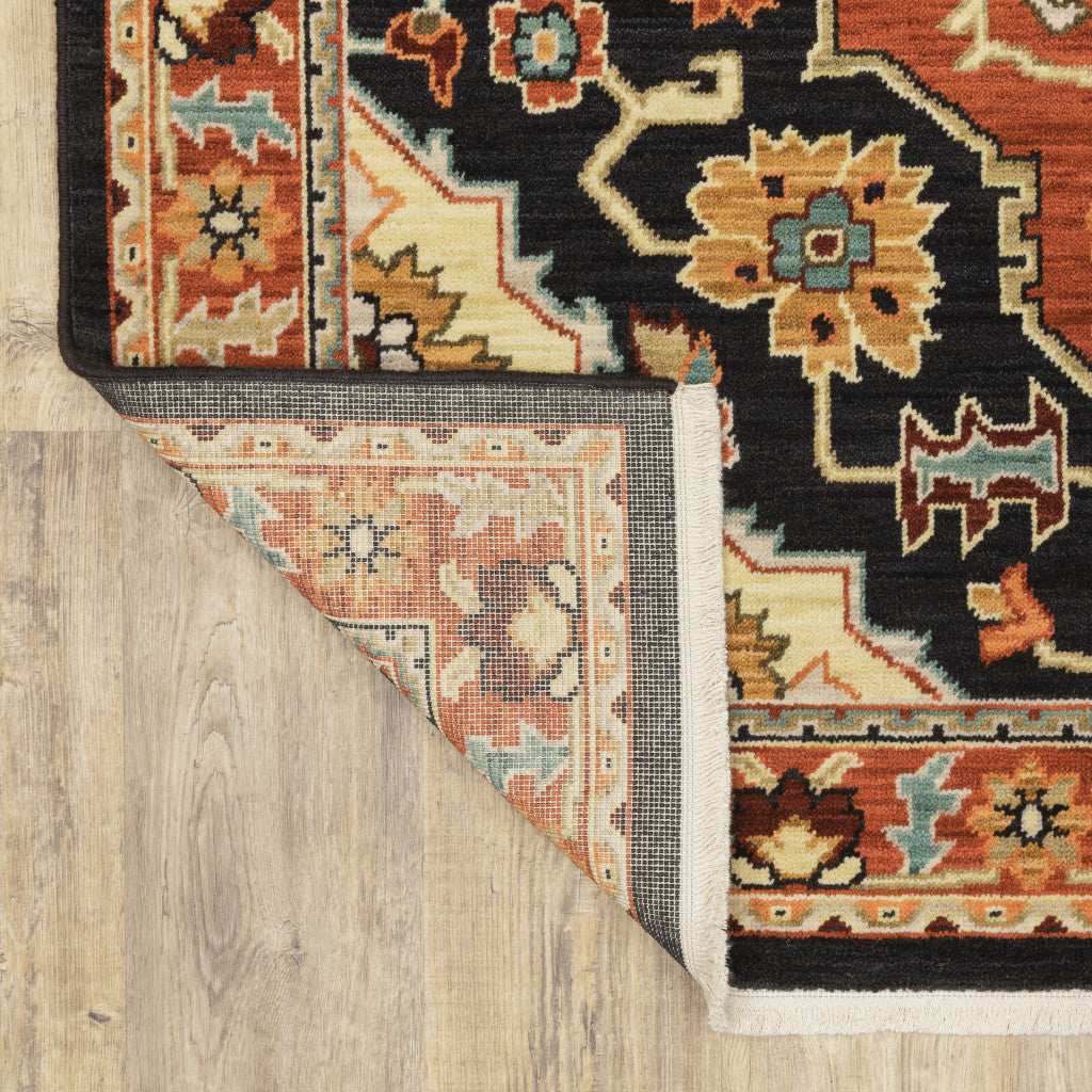 12' Red And Black Oriental Power Loom Runner Rug With Fringe - Homeroots - Flyclothing LLC
