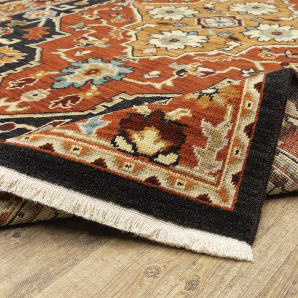 12' Red And Black Oriental Power Loom Runner Rug With Fringe - Homeroots - Flyclothing LLC