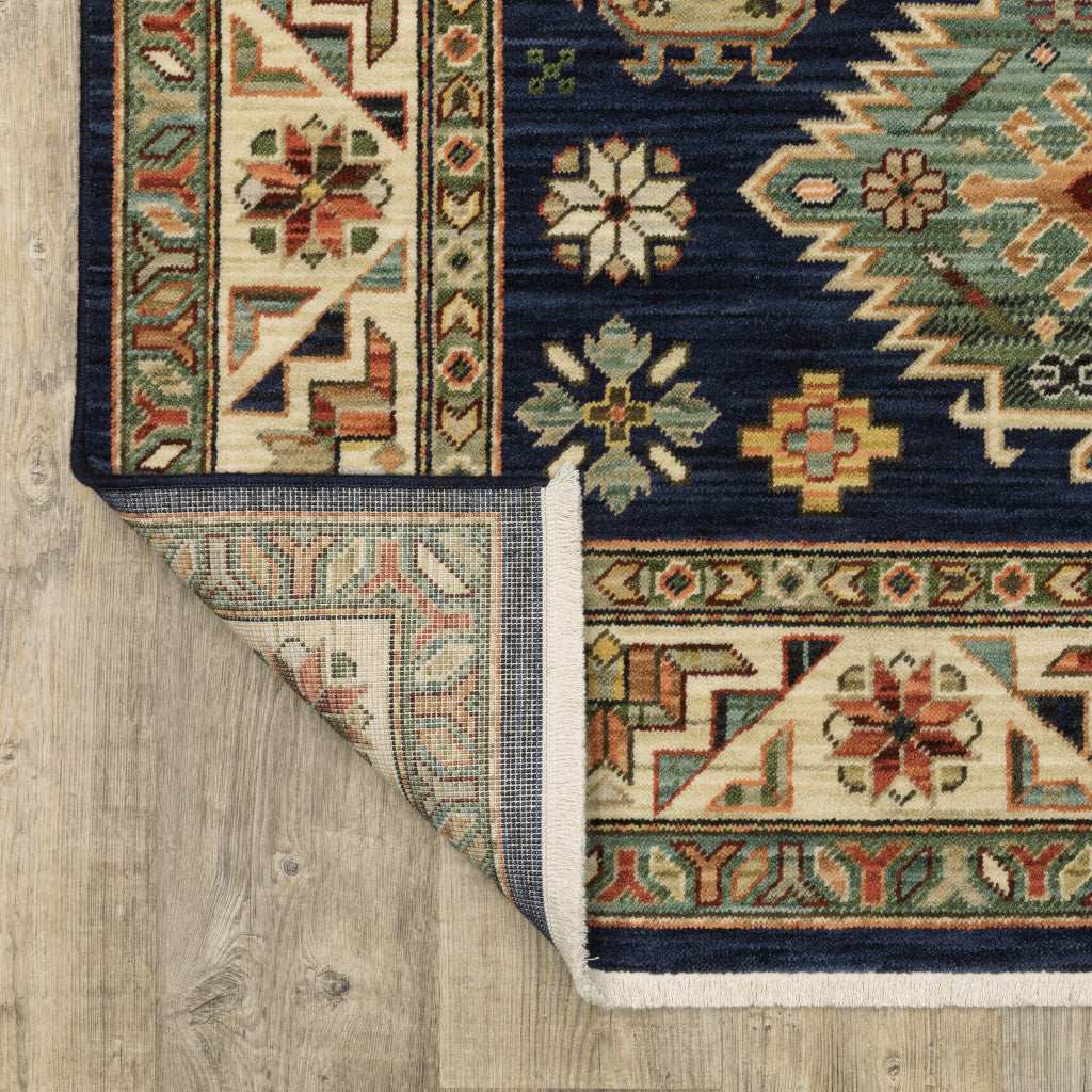 12' Blue and Orange Oriental Power Loom Runner Rug - Homeroots - Flyclothing LLC