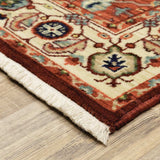 2' X 10' Red And Ivory Oriental Power Loom Runner Rug With Fringe - Homeroots
