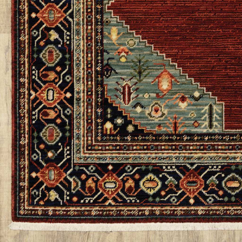 2' X 10' Red And Ivory Oriental Power Loom Runner Rug With Fringe - Homeroots - Flyclothing LLC