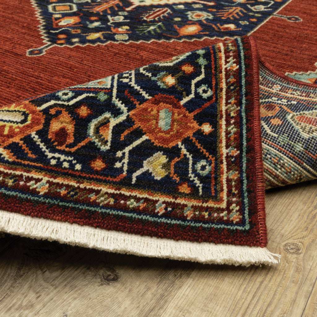 2' X 10' Red And Ivory Oriental Power Loom Runner Rug With Fringe - Homeroots - Flyclothing LLC