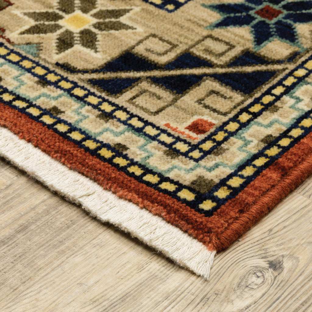12' Red Gold Blue Brown Oriental Power Loom Runner Rug With Fringe - Homeroots - Flyclothing LLC