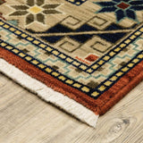 12' Red Gold Blue Brown Oriental Power Loom Runner Rug With Fringe - Homeroots