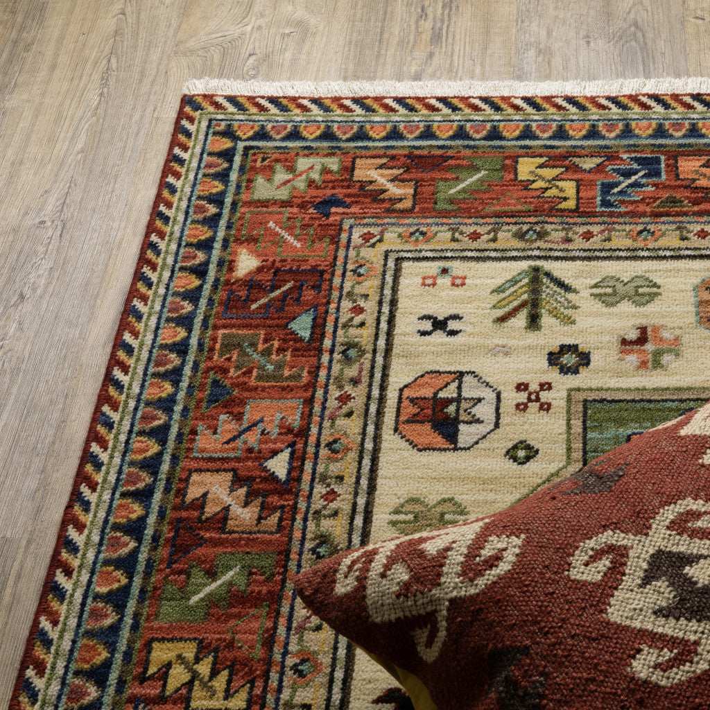 12' Red and Ivory Oriental Power Loom Runner Rug - Homeroots - Flyclothing LLC