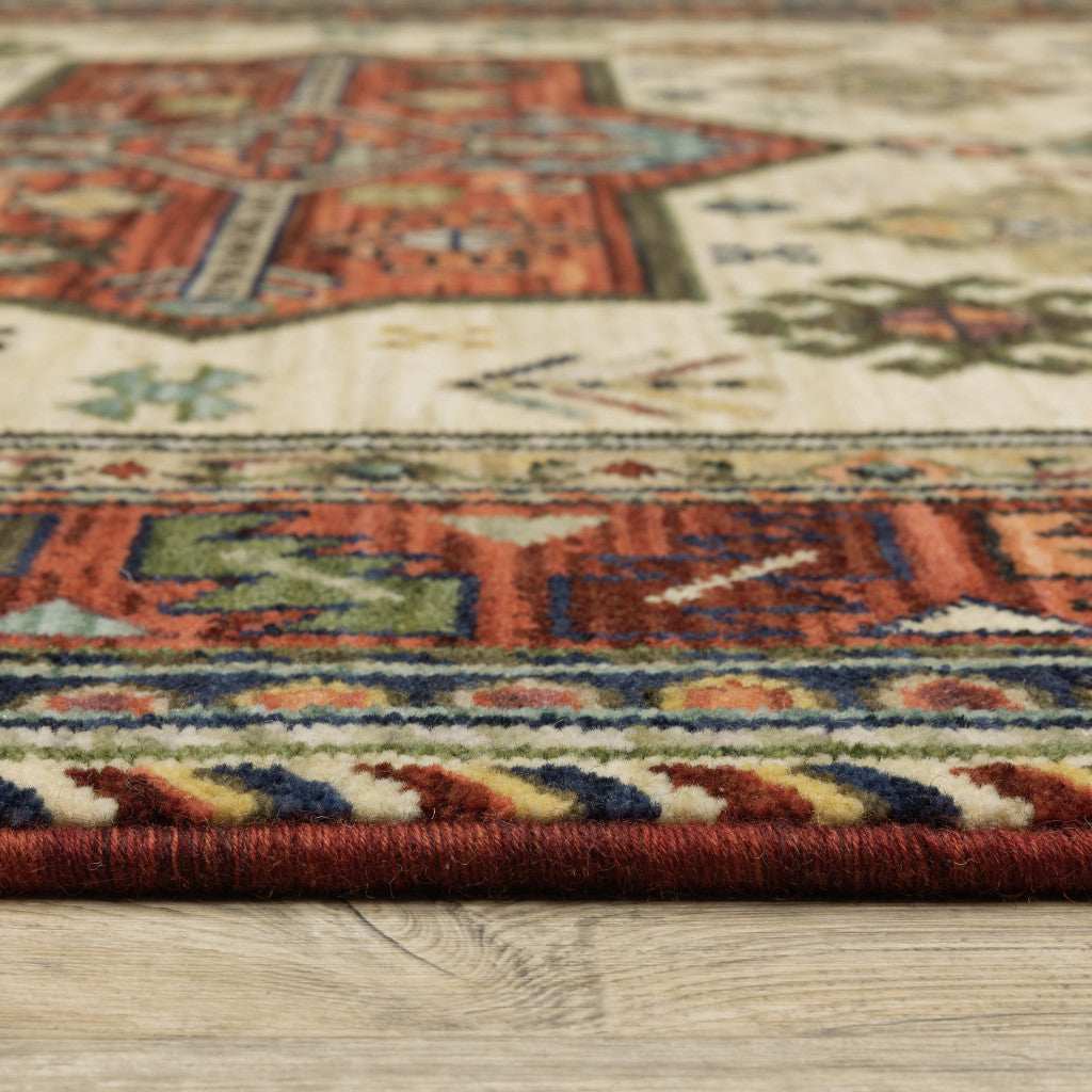 12' Red and Ivory Oriental Power Loom Runner Rug - Homeroots - Flyclothing LLC