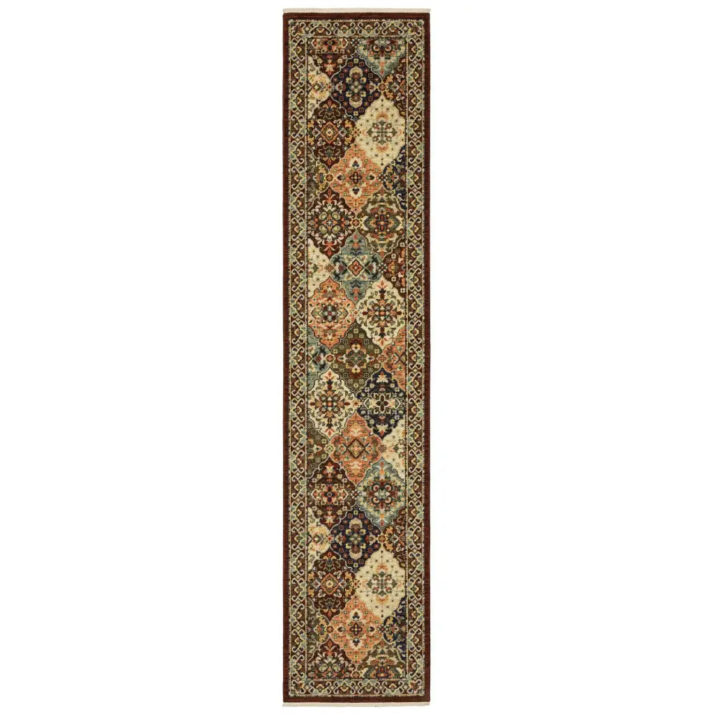 2' X 10' Red And Ivory Oriental Power Loom Runner Rug With Fringe - Homeroots - Flyclothing LLC