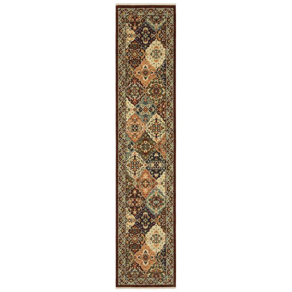 2' X 10' Red And Ivory Oriental Power Loom Runner Rug With Fringe - Homeroots - Flyclothing LLC