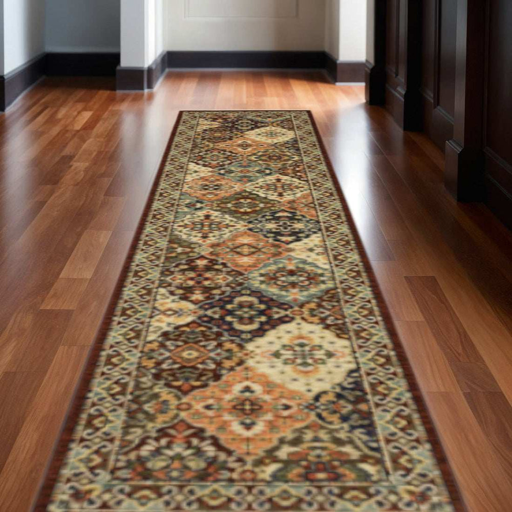 2' X 10' Red And Ivory Oriental Power Loom Runner Rug With Fringe - Homeroots - Flyclothing LLC