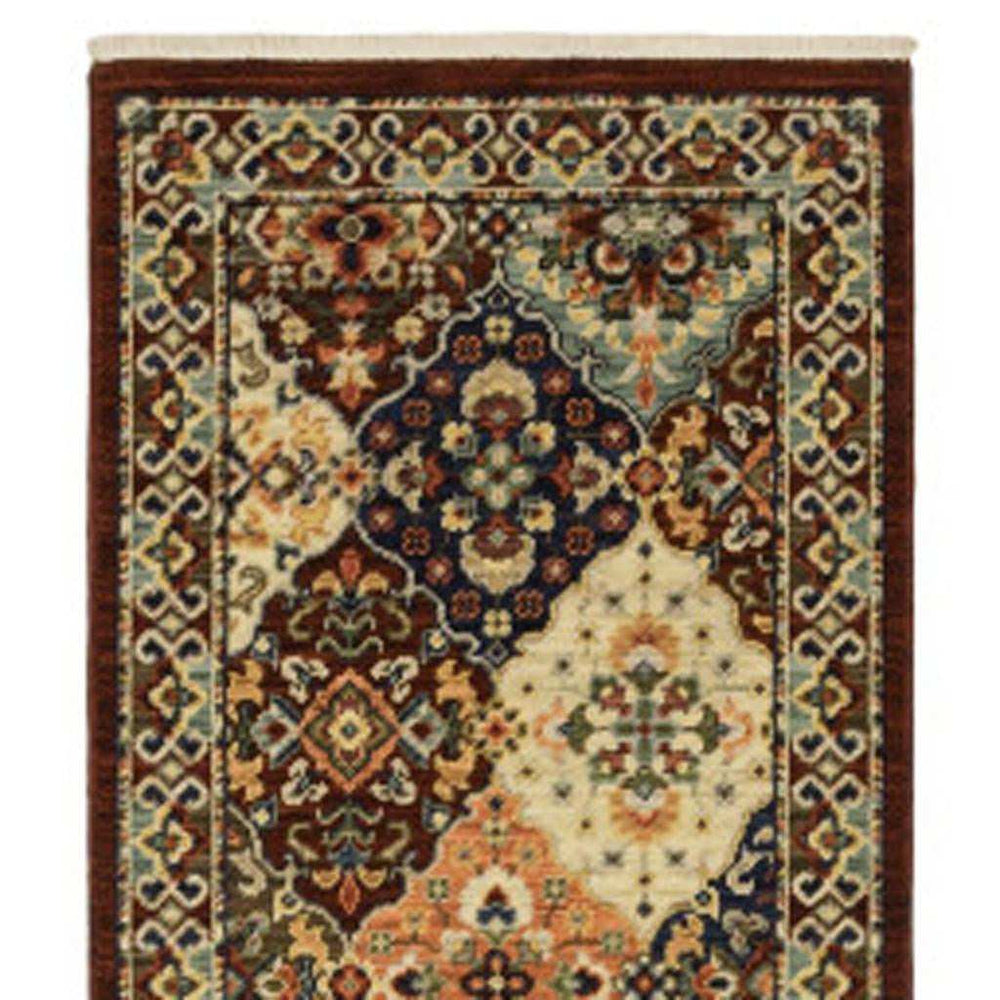 2' X 10' Red And Ivory Oriental Power Loom Runner Rug With Fringe - Homeroots - Flyclothing LLC