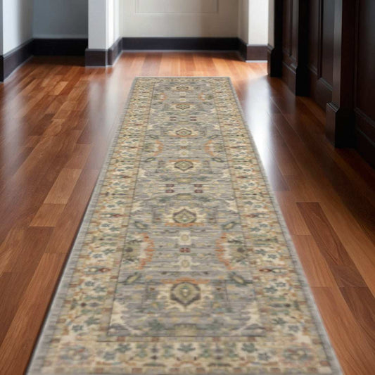 2' X 10' Gray And Ivory Oriental Power Loom Runner Rug With Fringe - Homeroots - Flyclothing LLC