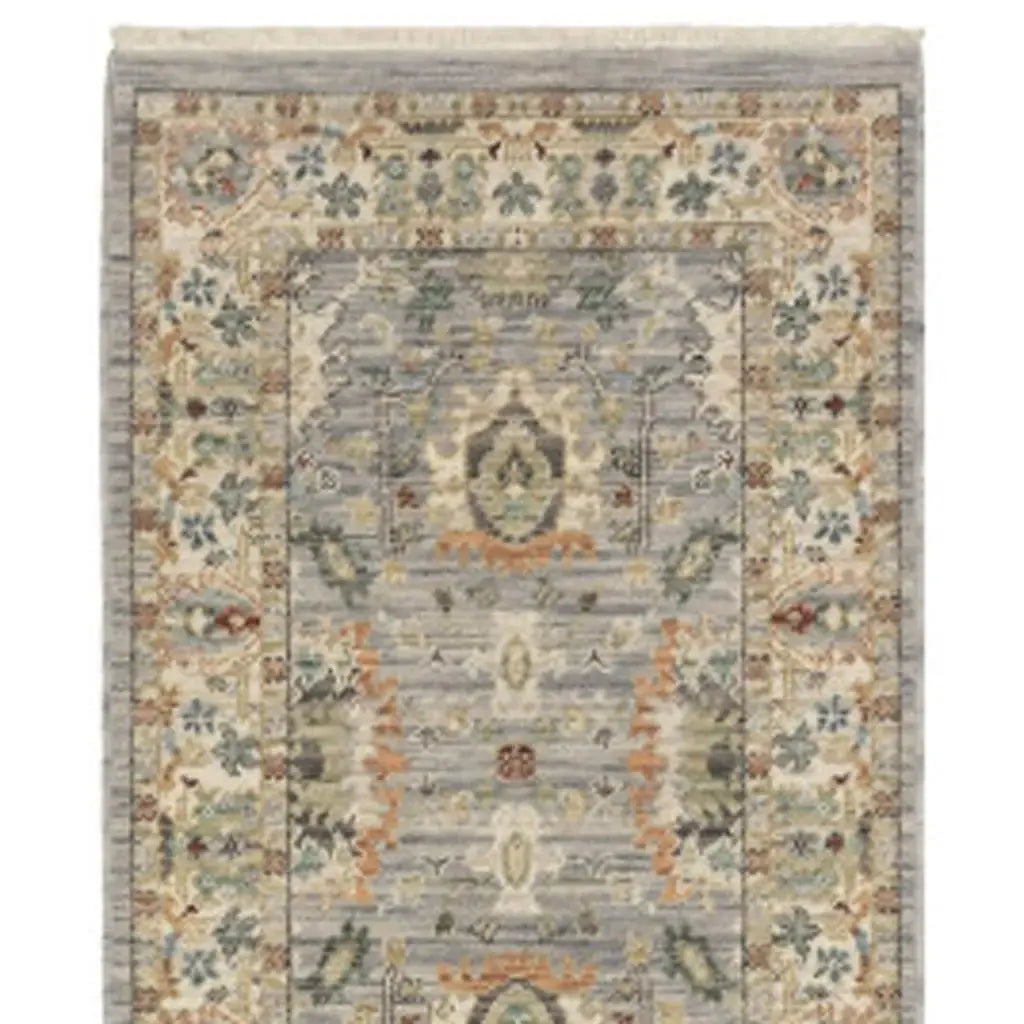 2' X 10' Gray And Ivory Oriental Power Loom Runner Rug With Fringe - Homeroots - Flyclothing LLC