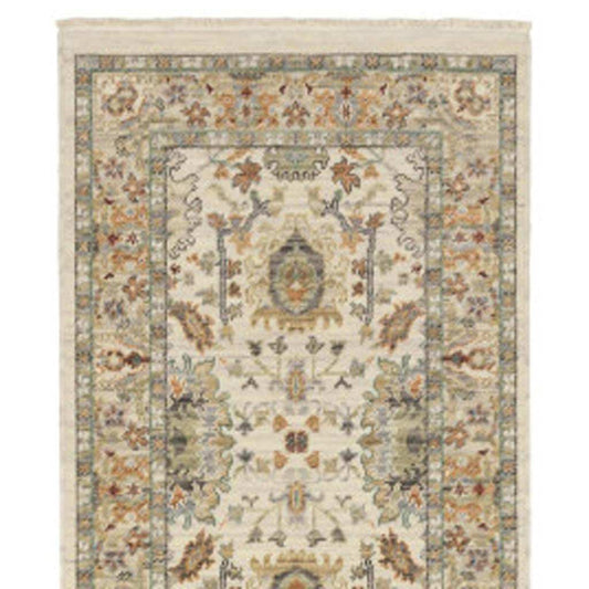 2' X 10' Gray And Ivory Oriental Power Loom Runner Rug With Fringe - Homeroots - Flyclothing LLC