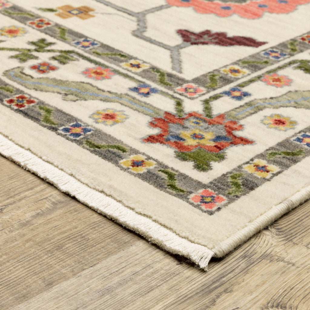 12' Gray and Ivory Oriental Power Loom Runner Rug - Homeroots - Flyclothing LLC