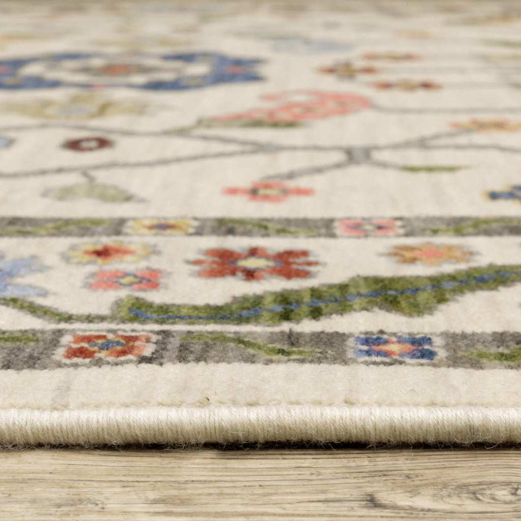 12' Gray and Ivory Oriental Power Loom Runner Rug - Homeroots - Flyclothing LLC