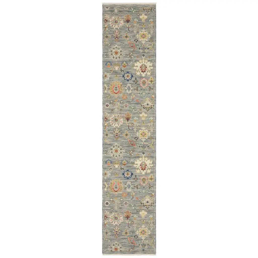 2' X 10' Gray And Ivory Oriental Power Loom Runner Rug With Fringe - Homeroots - Flyclothing LLC
