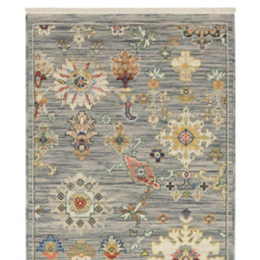 2' X 10' Gray And Ivory Oriental Power Loom Runner Rug With Fringe - Homeroots - Flyclothing LLC