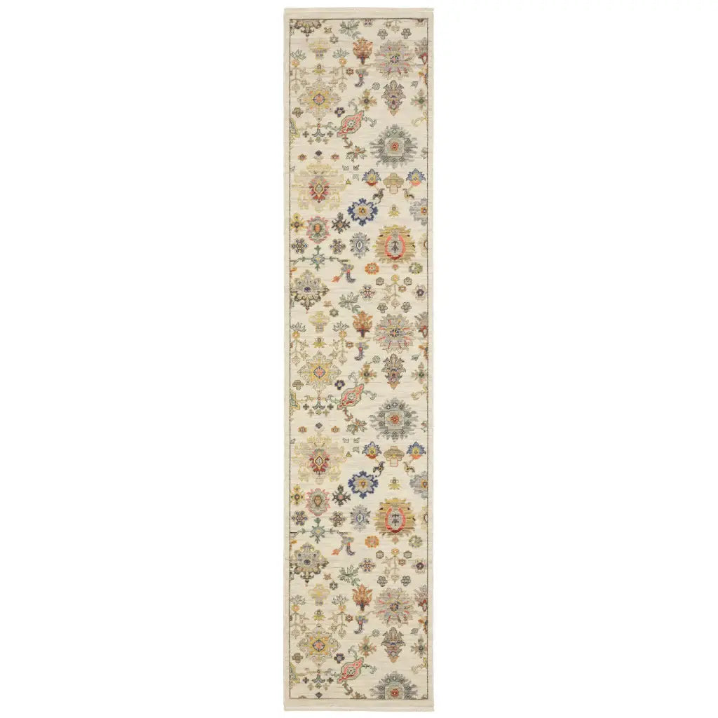 2' X 10' Blue And Ivory Oriental Power Loom Runner Rug With Fringe - Homeroots - Flyclothing LLC