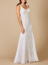 Lara Greta Beaded V-Neck Tulle Wedding Dress with Contrast Lining