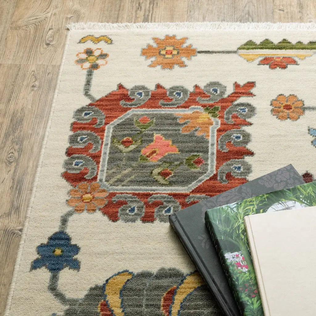 2' X 10' Gray And Ivory Oriental Power Loom Runner Rug With Fringe - Homeroots - Flyclothing LLC