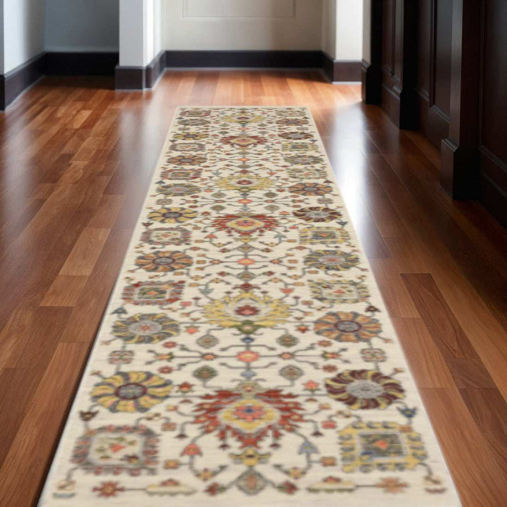 2' X 10' Gray And Ivory Oriental Power Loom Runner Rug With Fringe - Homeroots - Flyclothing LLC